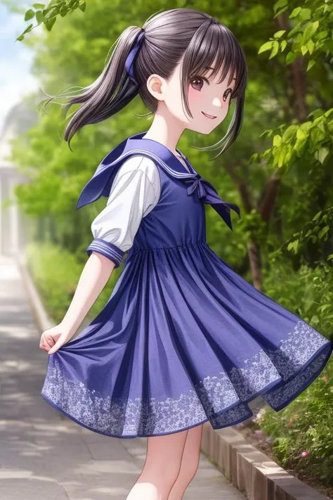 ultra-detailed,masterpiece,best quality,1girl,<lora:add_detail:1>petite,jyoni fuku, dress,outdoor,shiny eyes,evil smile, strong wind,from side<lora:jyoji fuku v1:0.7>
