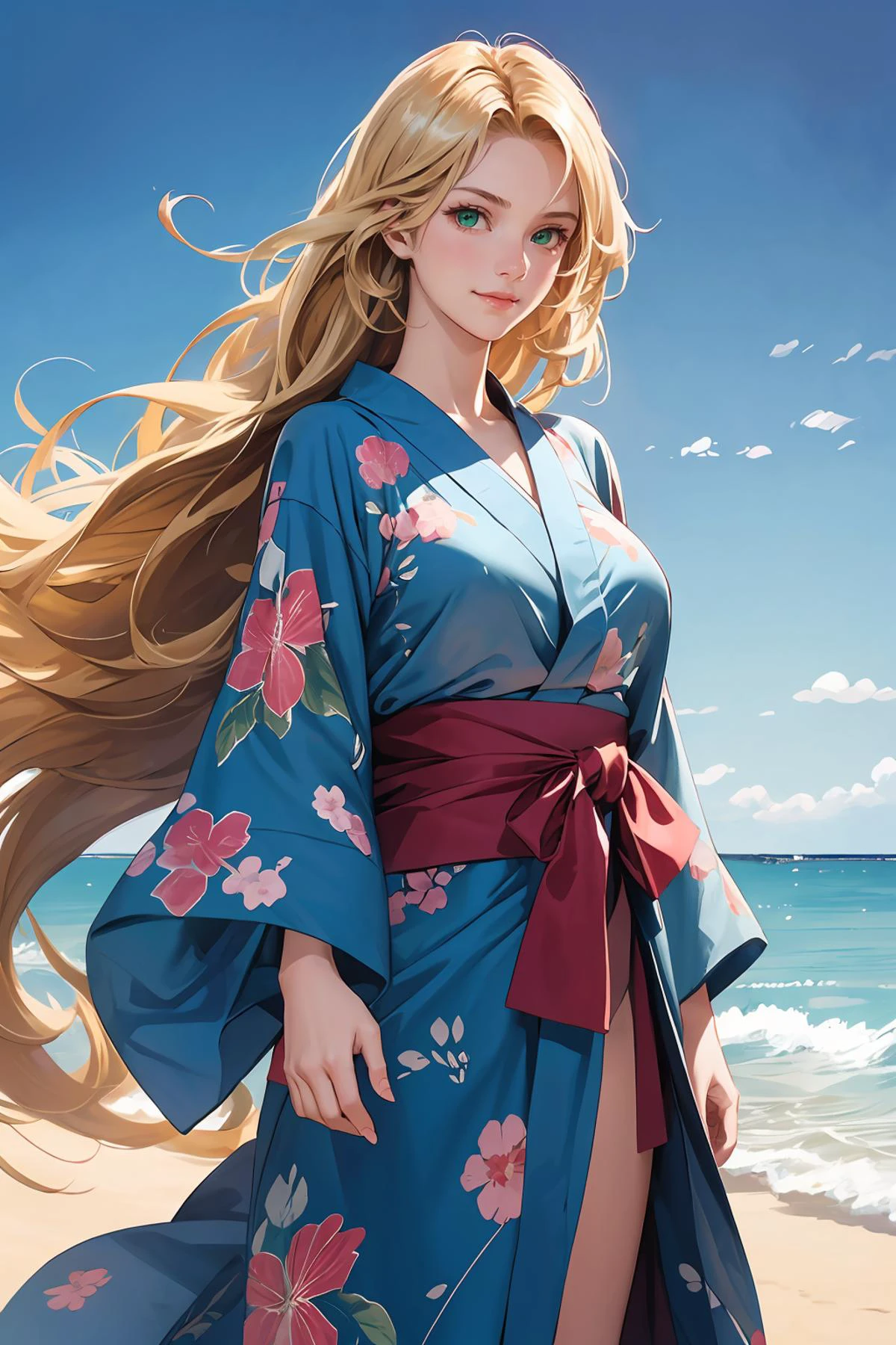 8k high quality detailed,highres,anime,comic,detailed image,
(an illustration of a age girl posing,(an illustration of girl,teengirl)),(magazine_illustration),
(, Barbariccia,1girl,blonde hair,green eyes,very long hair,absurdly long hair,large breasts),(Innocent Smile),detailed_face,
((Walking on a beach with arms wide open, showing enthusiasm and embracing the moment,):0.8),
((, jyojifuku,obi,wide sleeves,yukata,dress,floral print):0.85),(,realistic clothing texture,realistic_skin_texture),<lora:Barbariccia:0.65>,<lora:jyoji fuku v7:0.45>,<lora:more_details:0.2>