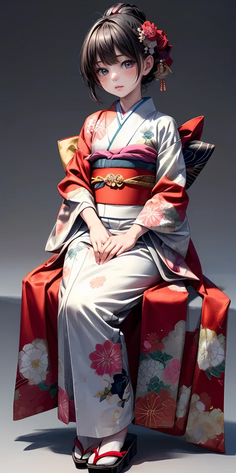 (masterpiece,ultra-detailed,best quality,8K,CG,illustration,shaved:1.0),(ite girl:1.2),  <lora:more_details:1> ,simple background, <lora:jyoji fuku v15.0:0.4> jyojifuku, furisode, kimono, long sleeves, hair ornament, sitting