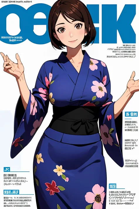 8k high quality detailed,highres,comic,anime,detailed image,
(an illustration of a teenage girl posing,(an illustration of girl,teenage girl)),(magazine_illustration),(magazine_sheet),
(, FumikoAkebi,1woman,30yo,short hair,brown hair,brown eyes,large breasts),(Reassuring Smile),detailed_face,realistic_skin_texture,
((looking ahead):0.5),
(, jyojifuku,obi,wide sleeves,yukata,dress,floral print),realistic clothing texture,<lora:FumikoAkebi:0.6>,<lora:jyoji fuku v7:0.45>