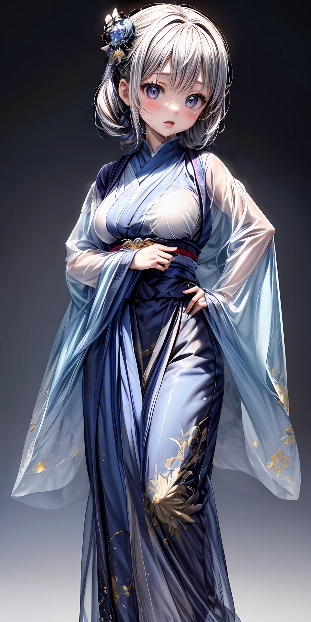 (masterpiece,ultra-detailed,best quality,8K,CG,illustration,shaved:1.0),(ite girl:1.0) <lora:more_details:1>, simple background,
<lora:jyoji fuku v19.0:0.6> jyojifuku, hair ornament, see-through <lora:lkp v1.1:0.4> lkp, breasts