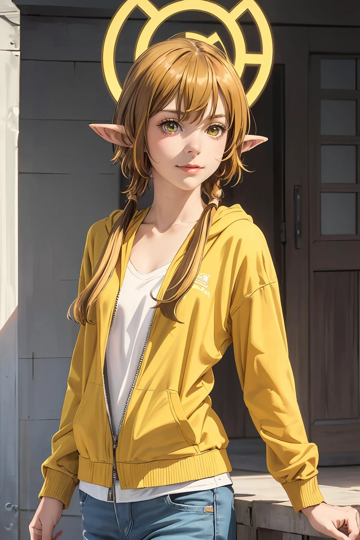 8k high quality detailed,highres,anime,comic,detailed image,
(an illustration of a age girl posing,an illustration of girl,teengirl,magazine_sheet),(magazine_illustration),
(,1girl, short hair,blonde hair,yellow eyes,long twintails,pointy ears,halo,medium breasts),Devilish Smile,detailed_face,
resting on a diagonal,
((<lora:jyoji fuku v14.0:0.45>, jyojifuju,parker,jacket,hoodie,hood):0.85),(,realistic clothing texture,realistic_skin_texture),<lora:Hiya:0.65>,<lora:more_details:0.2>