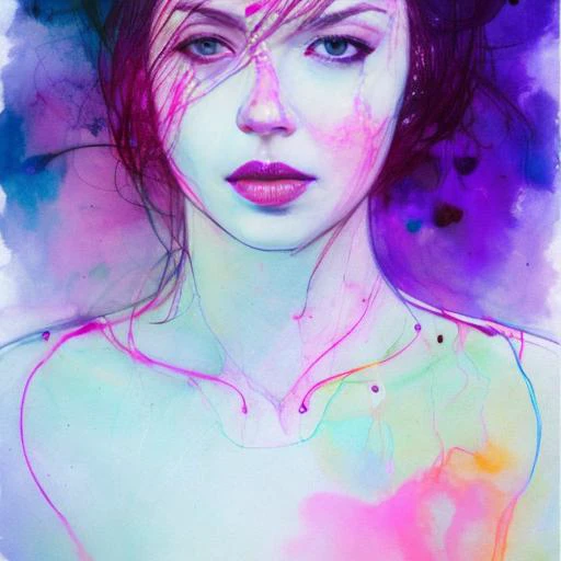 a sexy woman with huge breasts by agnes cecile, luminous design, pastel colours, ink drips, autumn lights, everything glowing