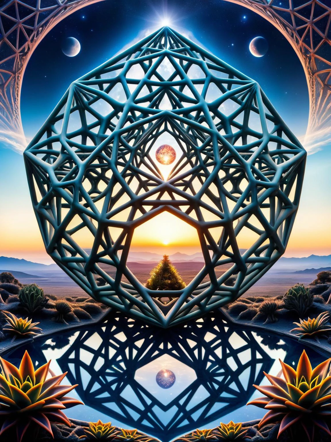 A vast alien landscape where plants and creatures are all formed from interlocking ral-pnrse geometries, hinting at a reality governed by different mathematical principles. The sky an opulent mix of colors<lora:ral-pnrse-sdxl:1>,<lora:EnvyBetterHiresFixXL01:0:hr=1>
