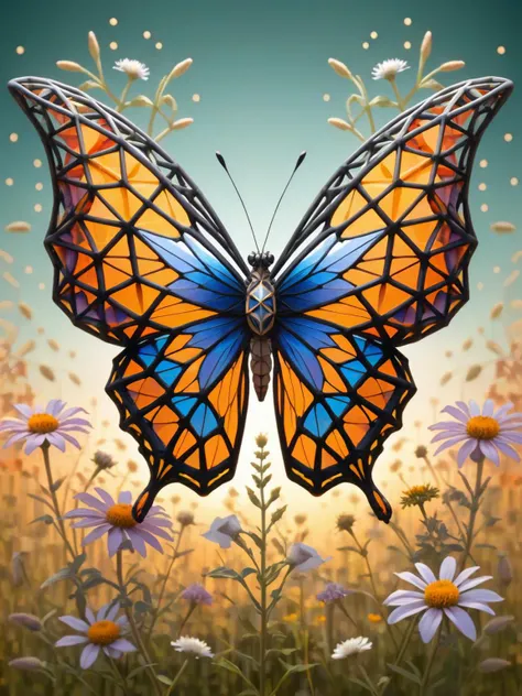 A butterfly with wings ablaze in a kaleidoscope of ral-pnrse patterns, fluttering through a meadow of wildflowers. <lora:ral-pnrse-sdxl:1>,<lora:EnvyBetterHiresFixXL01:0:hr=1>