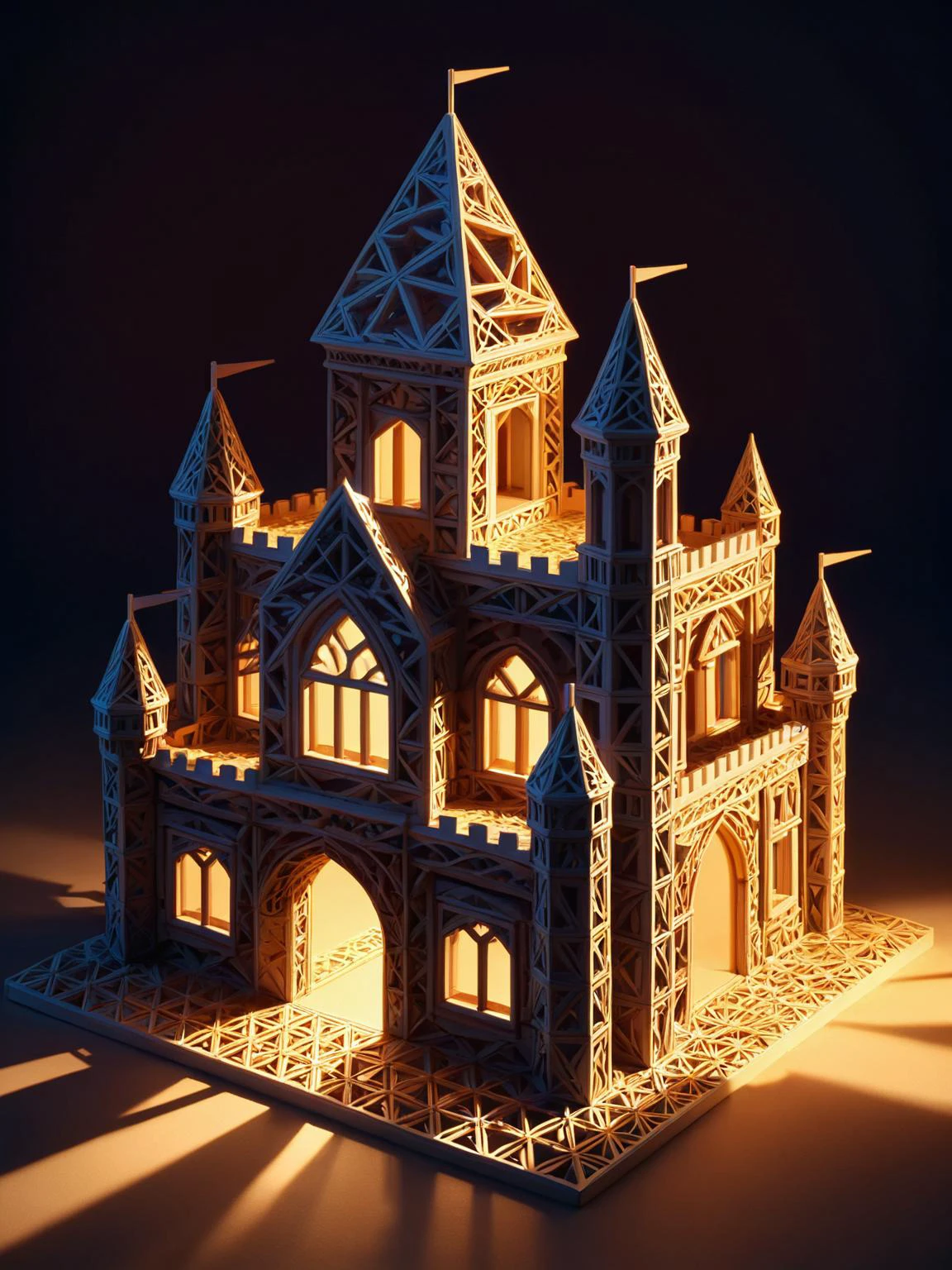 A 's toy castle constructed entirely of ral-pnrse blocks, casting fantastical shadows in the evening light. <lora:ral-pnrse-sdxl:1>,<lora:EnvyBetterHiresFixXL01:0:hr=1>