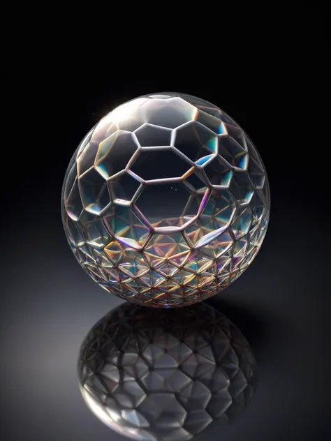 A glistening soap bubble floating through the air, its surface reflecting a mosaic of ral-pnrse shapes. <lora:ral-pnrse-sdxl:1>,<lora:EnvyBetterHiresFixXL01:0:hr=1>