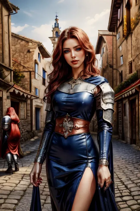 (portrait:1.2) of (swedish:1.2), (copper red ultra-realistic hair:1.2), (egyptian_bob_hairstyle:1.2) <lora:HAIR egyptian_bob_hairstyle:0.2>, (light [blue, blue] perfecteyes eyes looking at the camera:1.4), (smiling:0.5) mouth, (interesting medieval village outdoor background:1.8), warm lighting, detailed face, <lora:SLIDER muscle_slider_v1:2> <lora:SLIDER weight_slider_v2:-0.5> <lora:QUALITY add_detail:0.8> <lora:QUALITY lora_perfecteyes_v1_from_v1_160:0.7> <lora:QUALITY lora_perfectsmile_v1_from_v1_160:0.6>,<lora:QUALITY 1.5_perfect hands:0.6> Perfect Hands, (embedding:OverallDetail:0.8) (embedding:SkinHairDetail:0.4) , wearing orange medieval clothes, (jewelry:0.0), <lora:CLOTHES slit.safetensors:0.4> , <lora:SLIDER gender_slider_v1:5>, <lora:SLIDER Squeezer2:0.3> woman, <lora:SLIDER ClothingAdjuster3:-0.8>, extremely detailed, beautiful, intricate, cinematic lighting, trending on artstation, featured on pixiv, cinematic composition, dramatic pose, beautiful lighting, sharp, details, hyper-detailed, HD, HDR, 4K, 8K,