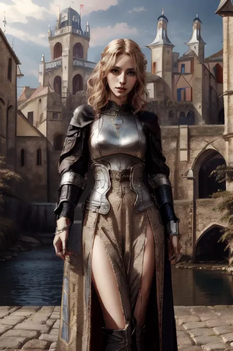 (portrait:1.2) of (japanese:1.2) (arab:0.4), (blond ultra-realistic hair:1.2), (updo_hairstyle:1.2) <lora:HAIR updo_hairstyle:0.2>, (light [brown, brown] perfecteyes eyes looking at the camera:1.4), (smiling:1) mouth, (interesting medieval village outdoor background:1.8), warm lighting, detailed face, <lora:SLIDER muscle_slider_v1:0.5> <lora:SLIDER weight_slider_v2:-0.5> <lora:QUALITY add_detail:0.8> <lora:QUALITY lora_perfecteyes_v1_from_v1_160:0.7> <lora:QUALITY lora_perfectsmile_v1_from_v1_160:0.6>,<lora:QUALITY 1.5_perfect hands.:0.6> Perfect Hands, (embedding:OverallDetail:0.8) (embedding:SkinHairDetail:0.4) , wearing brown medieval clothes, (jewelry:1.0), <lora:CLOTHES slit:0.7>, <lora:SLIDER gender_slider_v1:5>, <lora:SLIDER Squeezer2:0.9> woman, <lora:SLIDER ClothingAdjuster3:-0.9>, intricate, elegant, highly detailed, digital painting, artstation, concept art, smooth, sharp focus, illustration, black Shades, luminescent, <lora:QUALITY 1.5_perfect hands:0.7> Perfect Hands