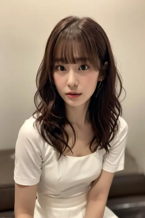 beautifully detailed eyes, very detailed face, perfectly drawn face, (best quality), ( masterpiece:1.2), (realistic), ( photorealistic:1.37)
fringe, depth of field, simple background,
dark eyes, red hair,
bare legs,
shy face,
(natural wavy:1)
(side bangs:1.5), long_hair, slim
1girl, small breasts
standing,
white Short wedding dress, Lips slightly open, (red colored tips:1.1), white_leather_skirt, Clothes patterns, Purple hair flower, Purple_rose on head, short skirt, <lora:sakuragawamegu_lora:0.8>, short sleeves