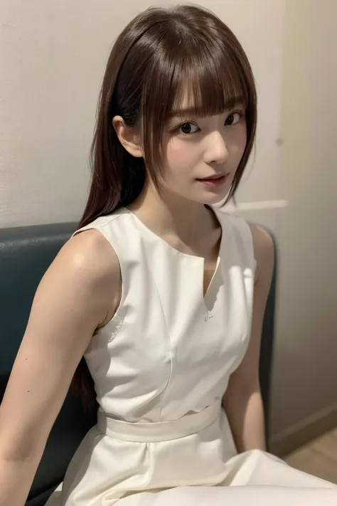 beautifully detailed eyes, very detailed face, perfectly drawn face, (best quality), ( masterpiece:1.2), (realistic), ( photorealistic:1.37)
fringe, depth of field,
dark eyes, red hair,
bare legs,
shy face,
(natural wavy:0.8)
(side bangs:1.5), long_hair, slim
1girl, small breasts
standing,
white Short wedding dress, Lips slightly open, (red colored tips:1.1), white_leather_skirt, (Sleeveless:1.5), Clothes patterns, violet hair flower, rose on head, short skirt, <lora:sakuragawamegu_lora:0.8>