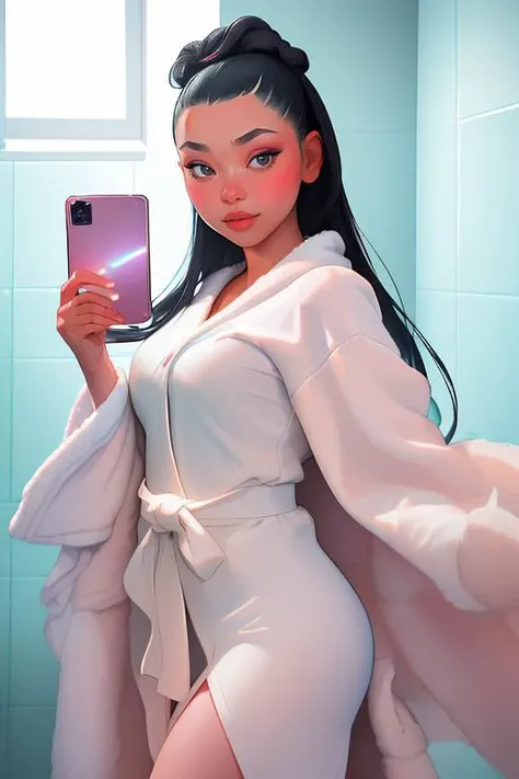 DEN_bella_poarch,
(taking a selfie in the bathroom mirror wearing a towel dressing gown, selfie:1.2),
bokeh, f1.4, 40mm, photorealistic, raw, 8k, textured skin, skin pores, intricate details <lora:epi_noiseoffset2:1>, epiCRealism <lora:ClothingAdjuster3:-1.3>