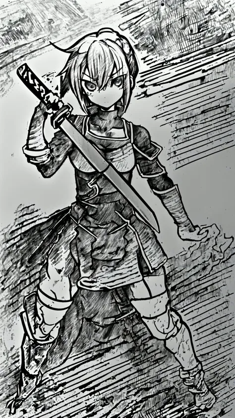 <lora:Pencil_Sketch_Dim64_SD-05:0.8> (Pencil Sketch:1.2, messy lines, greyscale, traditional media, sketch:1.10), unfinished, hatching (texture:1.10), BREAK, <lora:UBWKatanaOneHand:0.8> KatanaOneHand, blade across body, basic grip, blade to side, blade on shoulder, overhead grip, strike pose, blade down, blade up, blade right hand, blade left hand