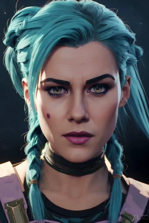 Beautiful Rachael Taylor <lora:RachTaylor-CRC21:0.8> as a JINX from Arcane, ((blue_hair wth big_braid)), league of legends atmosphere <lora:LowRA_v2:0.25>