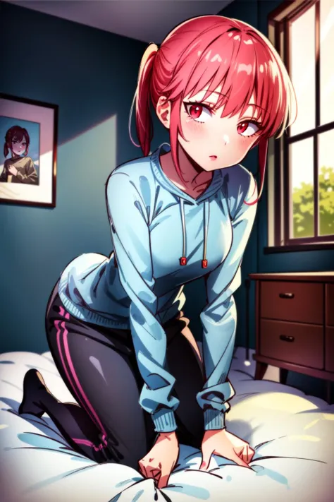 female, female only, seductive. seductive smile, blush, blushing, lusty smile, is horny, shy, lusty expresion, heart pupils, hearts, thick ass, thick thighs, ass view, ass focus, embarrassed, blushing, blush, unzipped hoodie, pink hearts, yandere personality, yandere, yandere trance, hands on own face, hands on own cheeks, mirror selfie, selfie, mirror,