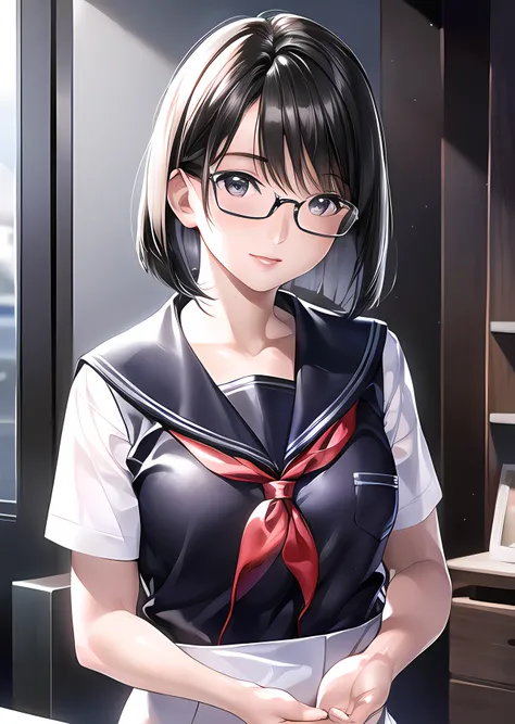 photo of <lora:grace_v1:0.98>, (shiny skin:1.2), (oil skin:1.1), (raw photo:1.2), (photorealistic:1.4), (Kpop idol), (shiny skin:1.2), (sailor uniform, glasses), (bob cut), jumping