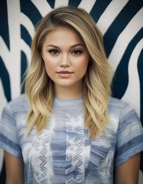 OliviaHolt,<lora:OliviaHoltSDXL:1>,A close-up portrait of a young girl, fishtail braid style, slim with curves, ikat motive shirt, captured by a randomly selected photographer. This image, characterized by its minimalism style and outdoor background that was recognized as a contest winner. It has been featured on CG Society.