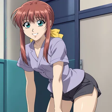 <lora:MitsukiAkasakaXLpony001>,
smile,parted lips,
solo,
MitsukiAkasaka,1girl,red hair,low ponytail,hair ribbon,yellow ribbon,aqua eyes,
purple shirt,short_sleeves,
shorts,