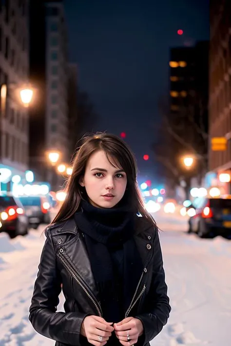 epic, (dark shot:1.4), vignette, mysterious, (((half body))) photo of AM171_Zanna, (((perfect realistic eyes))), (high detailed skin:1.2), 8k uhd, dslr, soft lighting, high quality, intricate, elegant, sharp focus, unreal engine 5, 8k, insane details, intricate details, hyperdetailed, complex background dslr, ultra quality, ultra realistic, sharp focus, tack sharp, dof, crystal clear, 8K UHD, (((looking at viewer))), ((standing outside in snowy city street)), stunning modern urban upscale environment, wearing elegant winter fashion clothing