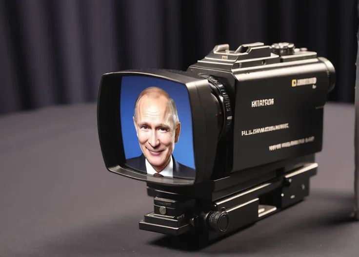 Xtreme close-up A Russian-made pistol with a picture of Putin smiling lighting, 8k, uhd, masterpiece very Xtreme-detailed, 8k, uhd, masterpiece