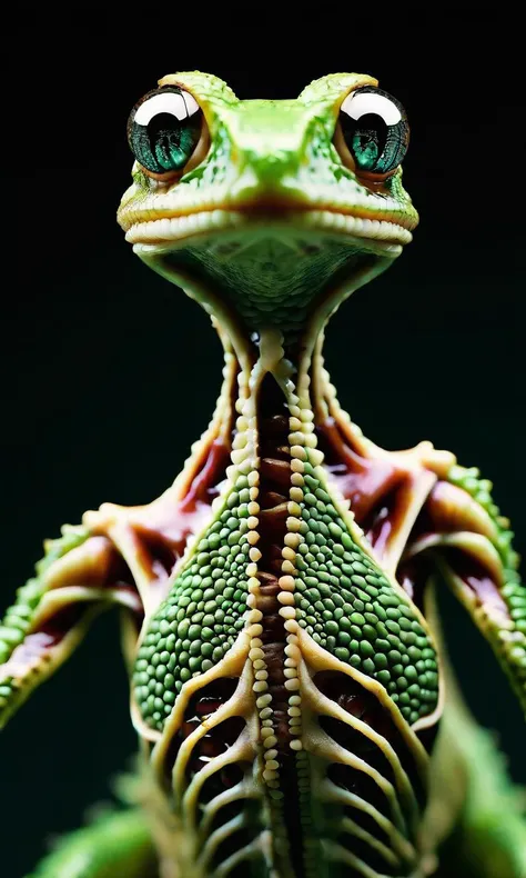 Photo,photorealistic,Cinematic photography,Creative Horror,A nightmarish fusion of countless eyes across the body,Grotesque integration of lizards,rats,and frogs' parts,A grotesquely magnified virus parasitizing the body's surface,Spore-ridden body,Eyes and limbs sprouting amidst plant-like growths,Split arms with grotesque plant-like appendages between. Disturbing cinematic framing,eerie and surreal lighting,nightmarish atmosphere. Unsettling color palette,textures of body horror and organic decay. Ultra-high resolution,32K,sharp details. Moviecam Super 35,f/2.8 aperture,ISO 800,shutter speed 1/250,