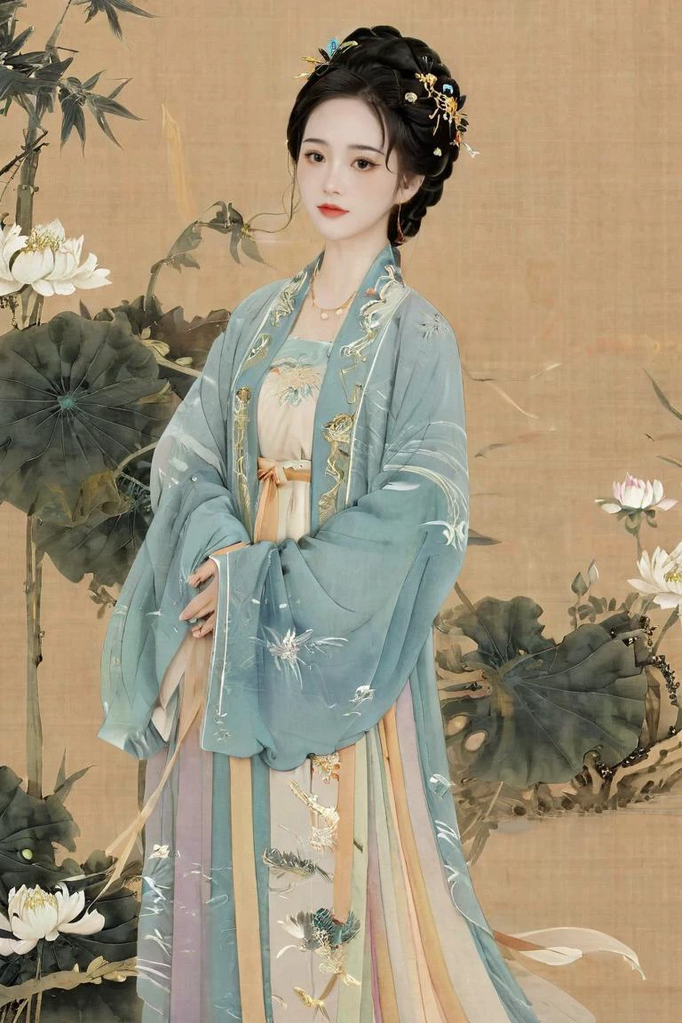 (Chinese style illustration), chinese clothes, hanfu, Exquisite Chinese color (ink painting) , Gold edge lines outline characters, 1girl ,chinese clothes, hanfu, detailed, (particles) , splendid, golden light, Extraordinary momentum , majestic, Magnificent, shining, surrealistic portrait, fantasy atmosphere ,(intricate details, hyperdetailed:1.3), guofeng, Chinese style,official art,extremely detailed CG unity 8k wallpaper, xdgb style,<lora:xdgb:1>