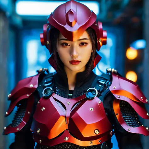 <lora:Qigeä¸å½ç²è(Chinese_armor)SDXL_v1.0:0.6>,a 20 year old chinese girl,red high tech Chinese_armor,solo,detailed_eyes,high tech shoulder_armor,high tech helmet,(Flashing electronic components),looking at viewer, fantastic,(cyberpunk),beautiful, (masterpiece:1.2), (best quality:1.2), perfect eyes, perfect face, perfect lighting,(full body), (8K),(perfect anatomy), realistic,(highres), (detailed outdoor background),asterpiece:1.2), (best quality:1.2), perfect eyes, perfect face, perfect lighting, (8K),(perfect anatomy),(highres),