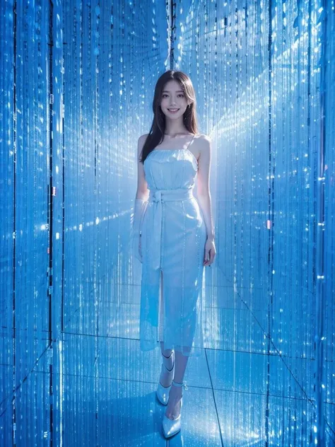 best quality,masterpiece,highers,4k,8k,realistic,
1 girl,smile,standing,blue light,light_art,cinematic lighting,soft lighting,
<lora:FusionDraw9257_light_art:0.6>,