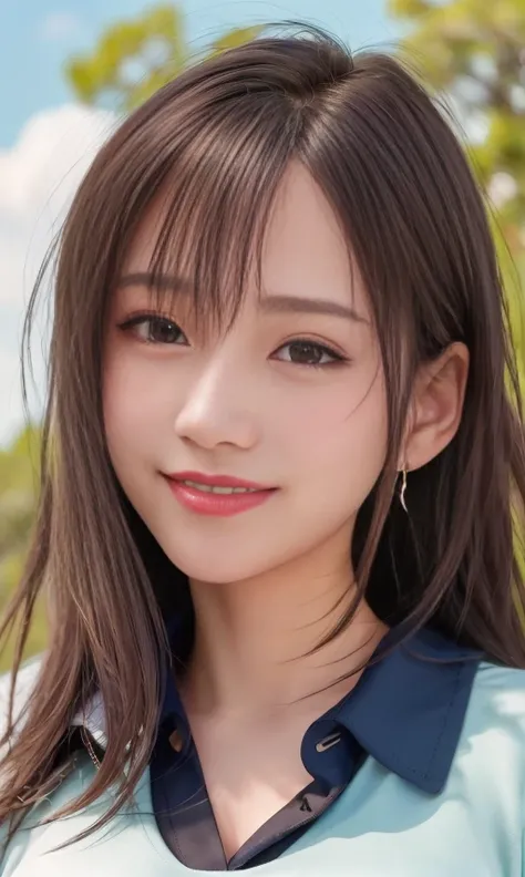 (8k, best quality, masterpiece:1.2), (realistic, photo-realistic:1.37), ultra-detailed, solo,(nose blush),(smile:1.15), small breasts,beautiful detailed eyes,full body,(collared shirt:1.1), [night],straight-on,blue sky with clouds, thong, forest, messy hair,pov hands