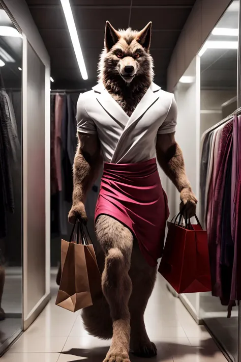 cinematic photo hyperdetailed,anime style,furry,yiff,e621,werewolf,male,flowered dress,high heels, shopping bag,detailed cute face,detailed eyes,full body pose,standing,in a changing room,masterpiece,cinematic shot,professional photography,raw photo, . 35mm photograph, film, bokeh, professional, 4k, highly detailed