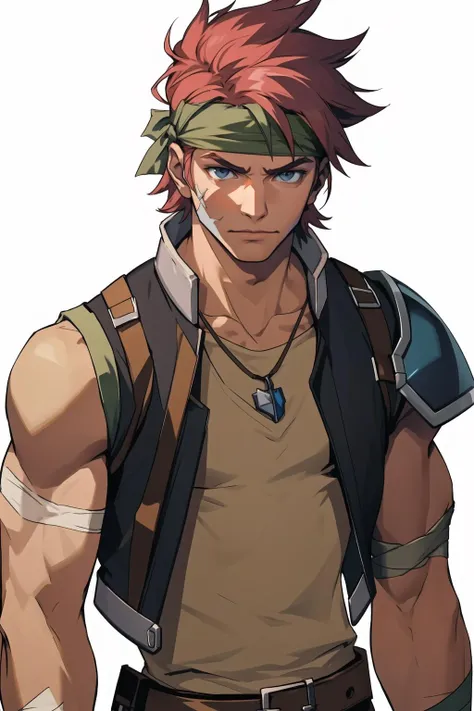 <lora:agatesora:1> masterpiece, best quality, agatesora, 1boy, head band, vest, shoulder armor, sleeveless shirt, necklace, bandages, fingerless gloves, upper body, dynamic pose, Beautiful Feather, shining,