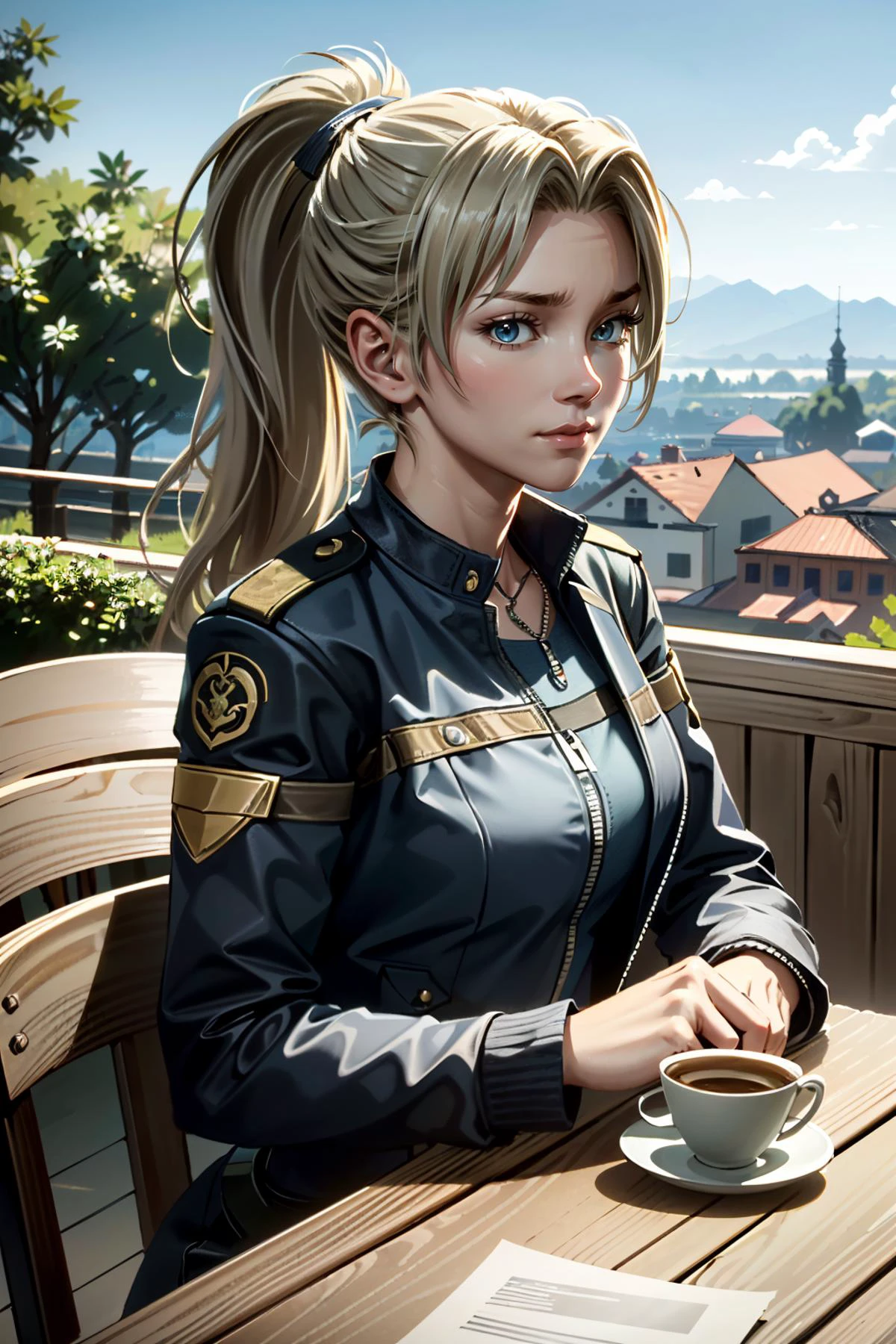 ((ultra detailed, masterpiece, absurdres))
<lora:MKSonya:0.8>
MKSonya, 1girl, ponytail, long hair, blonde hair, looking at viewer, cafe terrace, morning, peaceful and serene with soft morning sunlight
