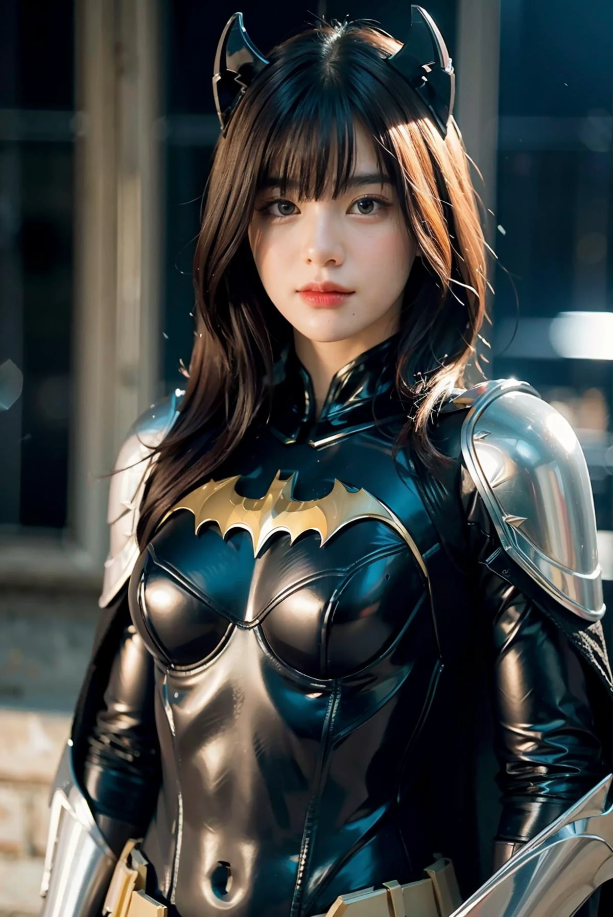 (masterpiece), best quality, perfect face, 1girl, batman armor suit, <lora:WeeBNK48_V2-04:1>