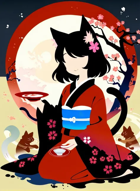 sambanekostyle, masterpiece, best quality, very aesthetic, absurdres,
1girl, cat girl, 21 years old, mature female, ink wash painting, kimono, full moon, seiza, sakazuki, sake, sakura, :3
<lora:SambaNekoStyle_animagineV31_v110:1>