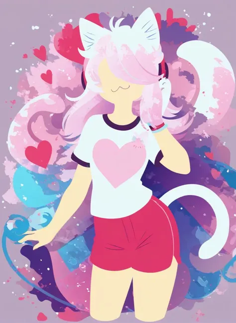 sambanekostyle, masterpiece, best quality, very aesthetic, absurdres,
1girl, cat girl, 21 years old, mature female, white fur, car ears, tshirt, shorts, tail, heart print, cute
<lora:SambaNekoStyle_animagineV31_v110:1.5>