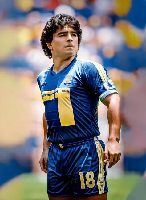 masterpiece, best quality, portrait photo of sks man playing football soccer with jersey with blue and yellow colors, 4k, 8k, 8k realistic, sharp focus, intricate, high resolution <lora:maradona:1>