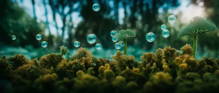 classicnegative, (low angle) macro photography of colorful fractal (((fantasy alien plants ))) in underwater world, bubbles, 200mm 1.4f, cinematography