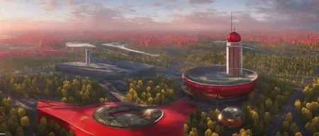 Magnificent and spectacular Soviet architecture, square complex, red theme, revolution, reference style comes from the game - the heart of the atom, which makes people excited. shiny , real high - definition ,shocking,  super wide-angle panorama , super high-definition ,8k lifelike , high pixel , crack , Marc Adamus landscape photography , high-definition , HD