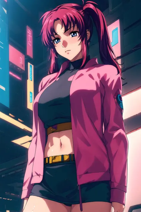 (Night:1.7), Japan, cyberpunk, CityView,
Standing at attention,on the street,
pink jacket ,blue_shorts,belt,(Bare_navel:1.1),
<lora:more_details:0.1>,<lora:Mariana_Luciano_NON_VIRGIN-KK77-V1:0.3>,<lora:Meyrin_Hawke_SEED_Destiny-KK77-V1:0.7>,
red hair,twintails,blue eyes,
1 girl, 20yo,Young female,Beautiful Finger,Beautiful long legs,Beautiful body,Beautiful Nose,Beautiful character design, perfect eyes, perfect face,expressive eyes,
looking at viewer, in the center of the image,(Upper_body),(Focus on her face),
official art,extremely detailed CG unity 8k wallpaper, perfect lighting,Colorful, Bright_Front_face_Lighting,shiny skin,
(masterpiece:1.0),(best_quality:1.0), ultra high res,4K,ultra-detailed,
photography, 8K, HDR, highres, absurdres:1.2, Kodak portra 400, film grain, blurry background, bokeh:1.2, lens flare, (vibrant_color:1.2)
(Beautiful,large_Breasts:1.4), (beautiful_face:1.5),(narrow_waist),
