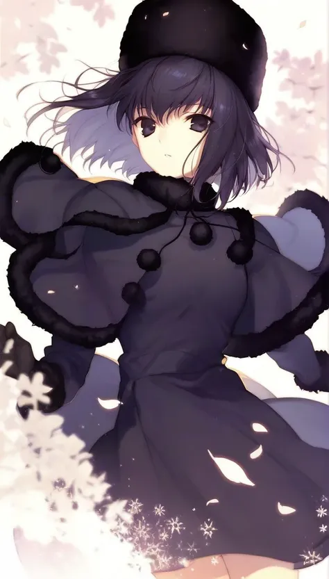 <lora:PONY_character_kuonji_alice-000011:1>,kuonji_alice, 1girl, solo, hat, gloves, capelet, fur_trim, black_gloves, fur_hat, dress, black_dress, looking_at_viewer, fur-trimmed_capelet, score_9, score_8_up, score_7_up, score_6_up, score_5_up, score_4_up