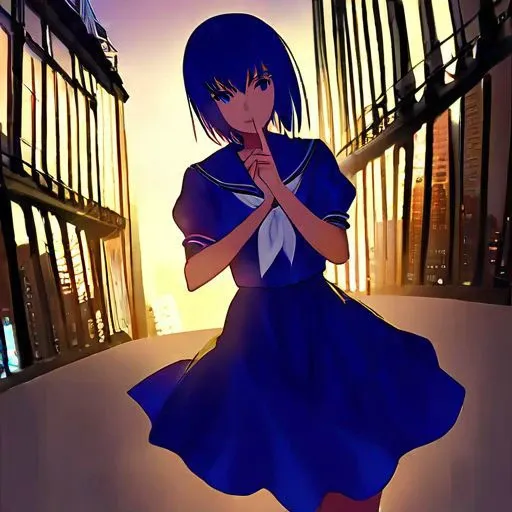 <lora:SDXL_AWD_character_kuonji_alice:1>,kuonji_alice,1girl,solo,sailor,skirt,looking_at_viewer,shushing,, perspective,lighting and shadow,beautiful color,detailed,amazing quality,cityscape