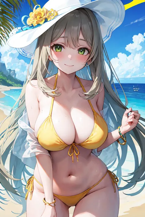 sexy woman with ridiculously huge breasts, at a nude beach, tropical setting, beach, long hair, flower ornament in hair, (((silver yellow hair))), ((((largest breasts in the world)))), ((((fully nude)))), ((((fully naked)))), ((((gradient hair)))), larger pussy slit, ((perfectly round areole)), ((((perfectly round nipples)))), ((((extremely large nipples)))), ((((perfect nipples)))), ((((seductive poses))))