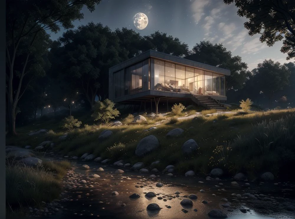 (masterpiece:1.3), (best quality:1.2), chiaroscuro, Unreal Engine, CGI render, Hyperdetailed, vivid colors, modern era photograph, ultra high quality model, 8k Ultra HD, perfect composition, beautiful detailed intricate insanely detailed octane render, soft natural volumetric cinematic perfect light, perfect depth of field shot, ray tracing, photometry, beautiful, metallic deep colors, subsurface scattering, ultra realistic, (photorealism:1.1), 8 k artistic photography, hyperdetailed, absurdly detailed, scenery, city, buildings, idealized American city, busy city center, parks and greenery areas, parks, plazas, modern era photograph, skyscrapers, art deco, monumental architecture,
(uploaded and trending on imgur, pixiv, furaffinity, pinterest, e621, inkbunny, tumblr, deviantart, artstation, ),
(in the style of and art by midjourney, greg rutkowski, raphael, Frank Lloyd Wright, James Gurney, Thomas Kinkade, ),
<lora:ArtDecoArchitecture-10:0.85>, <lora:xsarchitectural-15Nightatmospherearchitecture:0.8> a small building, producing many glowing moonlight ores, foreground, moonlight reflection, sacredness, landscape, bright, fhd, 4k, high resolution, realistic, hyperrealism, ultra wide shot, canon 5d, v-ray, quixel megascans render, octane render