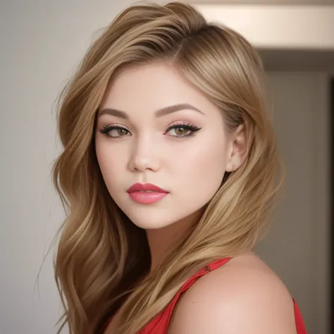Olivia Holt (masterpiece, best quality), ,masterpiece, beautiful detailed eyes, looking at viewer, (detailed beautiful face),  extremely detailed, high, 1girl, brown hair, long hair, best quality,  red lipstick  <lora:Olivia Holt:1>