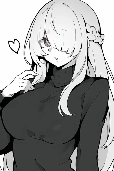 1girl,heart-shaped pupils,ahegao,
high contrast French braid,Sweater,low contrast =hair over eyes,