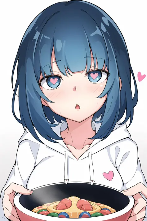 1girl,heart-shaped pupils,ahegao, 
high chroma Bowl cut,Hoodie,primary colors =asymmetrical bangs,