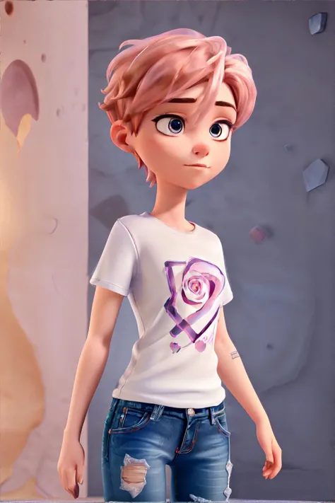 <lora:tomboy:1.0> tomboy woman, t-shirt, jeans, short rose gold hair, veil of illusions, shimmering illusions, shifting reality, realm of tricksters, masterpiece, 8k, high resolution, shallow depth of field, sharp focus