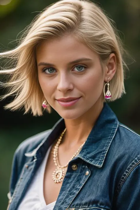 <lora:h3l3nsl4t3r:0.9>, a Realistic photo of h3l3nsl4t3r woman with blue eyes and blonde Hair style, looking at viewer, smile, short hair, blue eyes, blonde hair, jewelry, earrings, blurry, lips, blurry background, realistic, soft lighting, professional Photography, Photorealistic, detailed eyes, RAW, analog, sharp focus, 8k, HD, DSLR, high quality, Fujifilm XT3, film grain, award winning, masterpiece