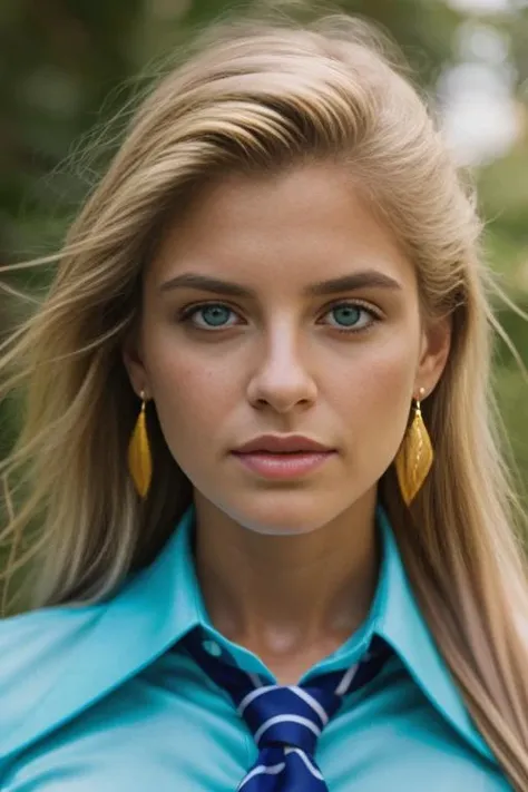 <lora:h3l3nsl4t3r:0.9>, a Realistic photo of h3l3nsl4t3r woman with blue eyes and blonde Hair style, solo, long hair, looking at viewer, blue eyes, blonde hair, simple background, shirt, 1boy, jewelry, green eyes, male focus, earrings, necktie, collared shirt, lips, blue shirt, portrait, realistic, soft lighting, professional Photography, Photorealistic, detailed eyes, RAW, analog, sharp focus, 8k, HD, DSLR, high quality, Fujifilm XT3, film grain, award winning, masterpiece