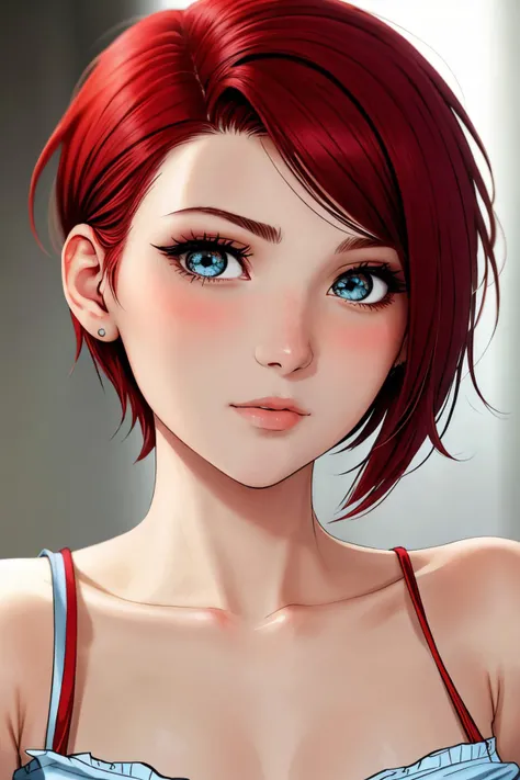 (<lora:GGST_Artwork:1>:1.15), <lora:sd15_MadisonKate_locon_24_v1:.9> Madison Kate, focus on eyes, close up on face, hair styled as undercut hair, soft focus